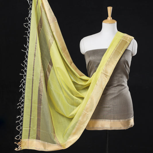 Brown - 2pc Maheshwari Silk Handloom Zari Suit Material Set