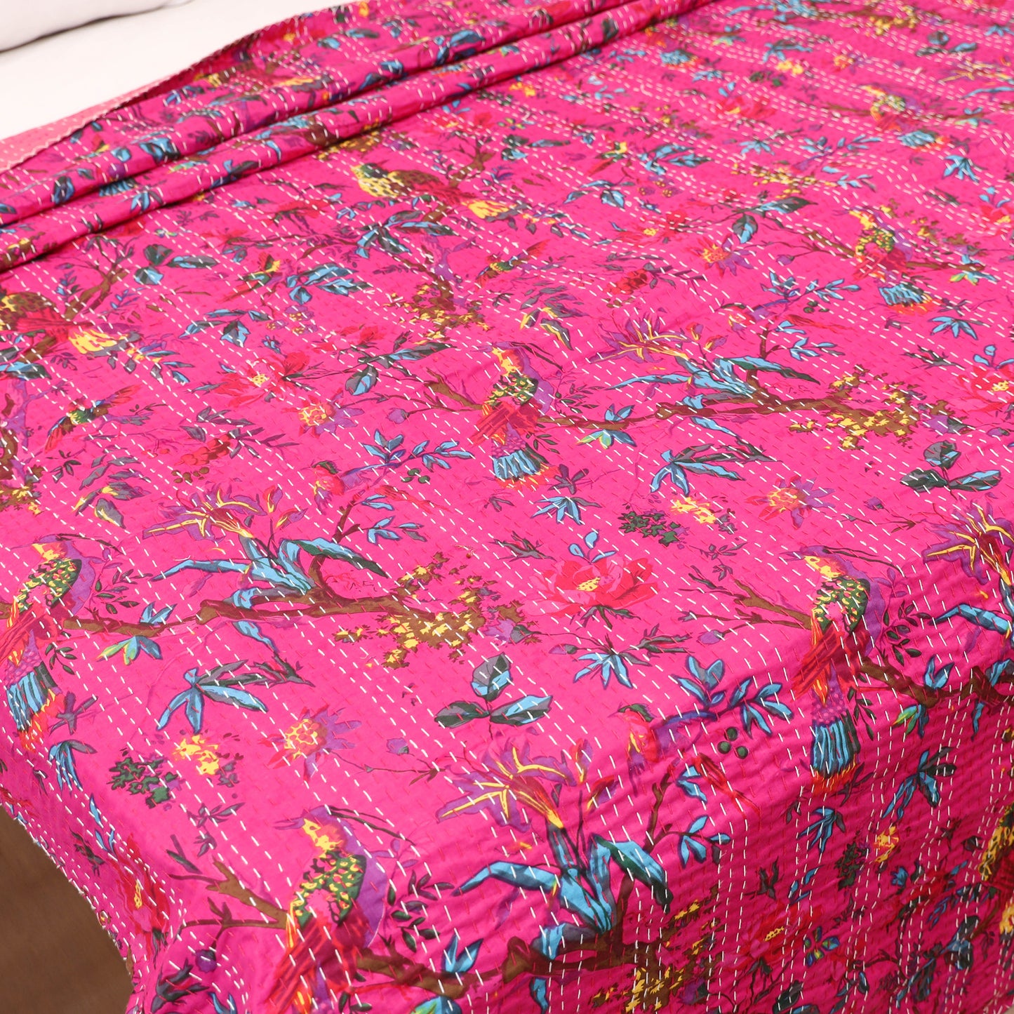 Pink - Jaipur Print Tagai Work Double Bedsheet (108 x 90 in) 08