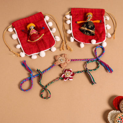  Handmade Fabric Flower Jute Rakhi (Set of 2)