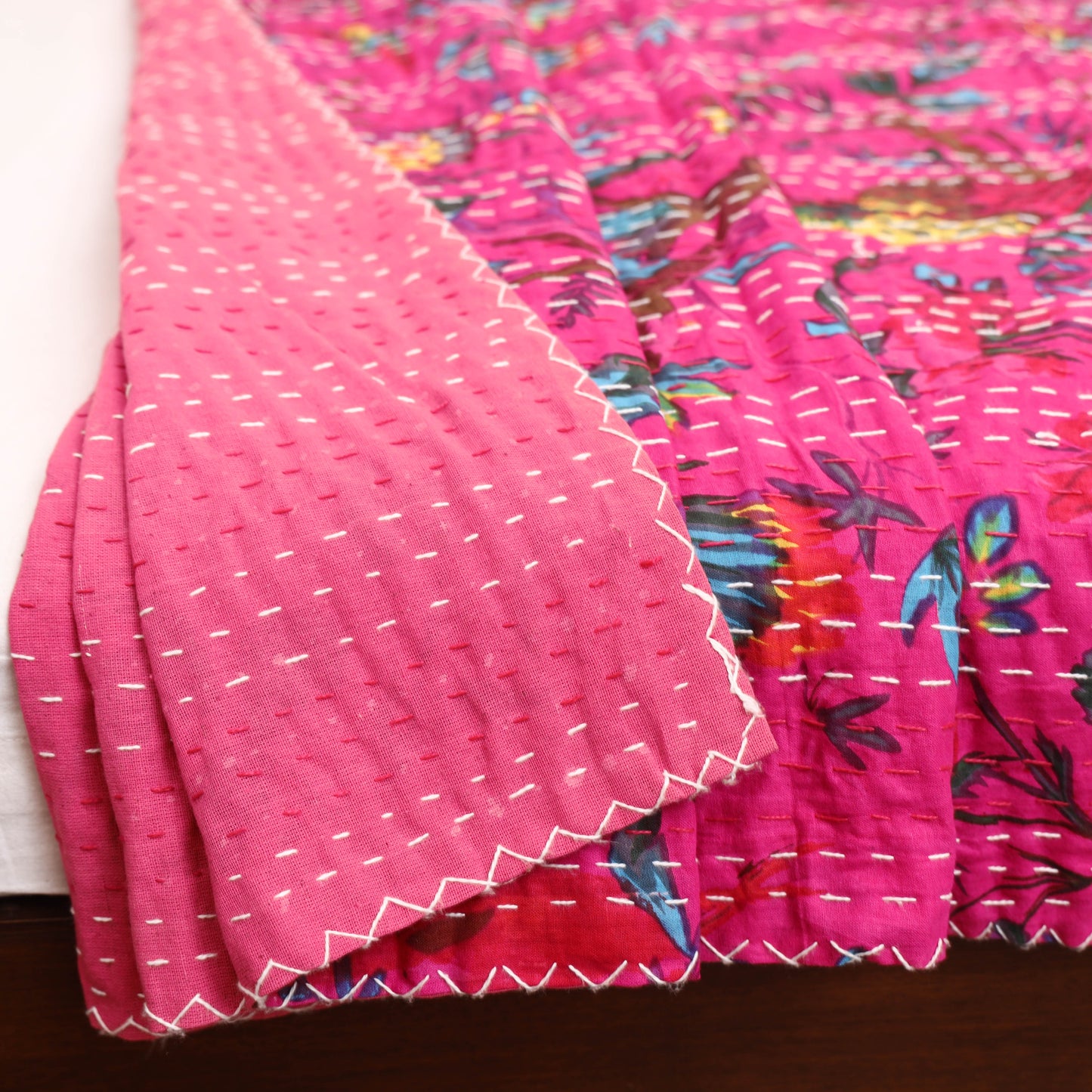 Pink - Jaipur Print Tagai Work Double Bedsheet (108 x 90 in) 08