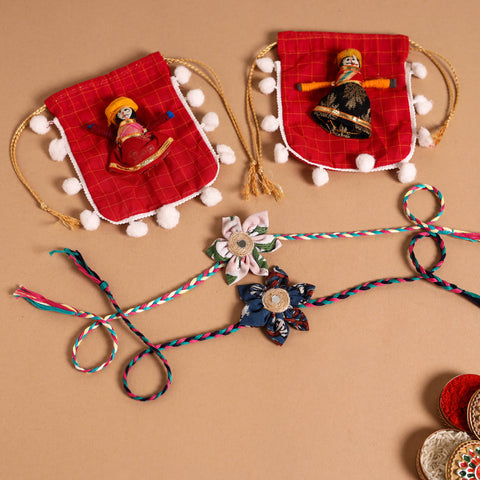  Handmade Fabric Flower Jute Rakhi (Set of 2)
