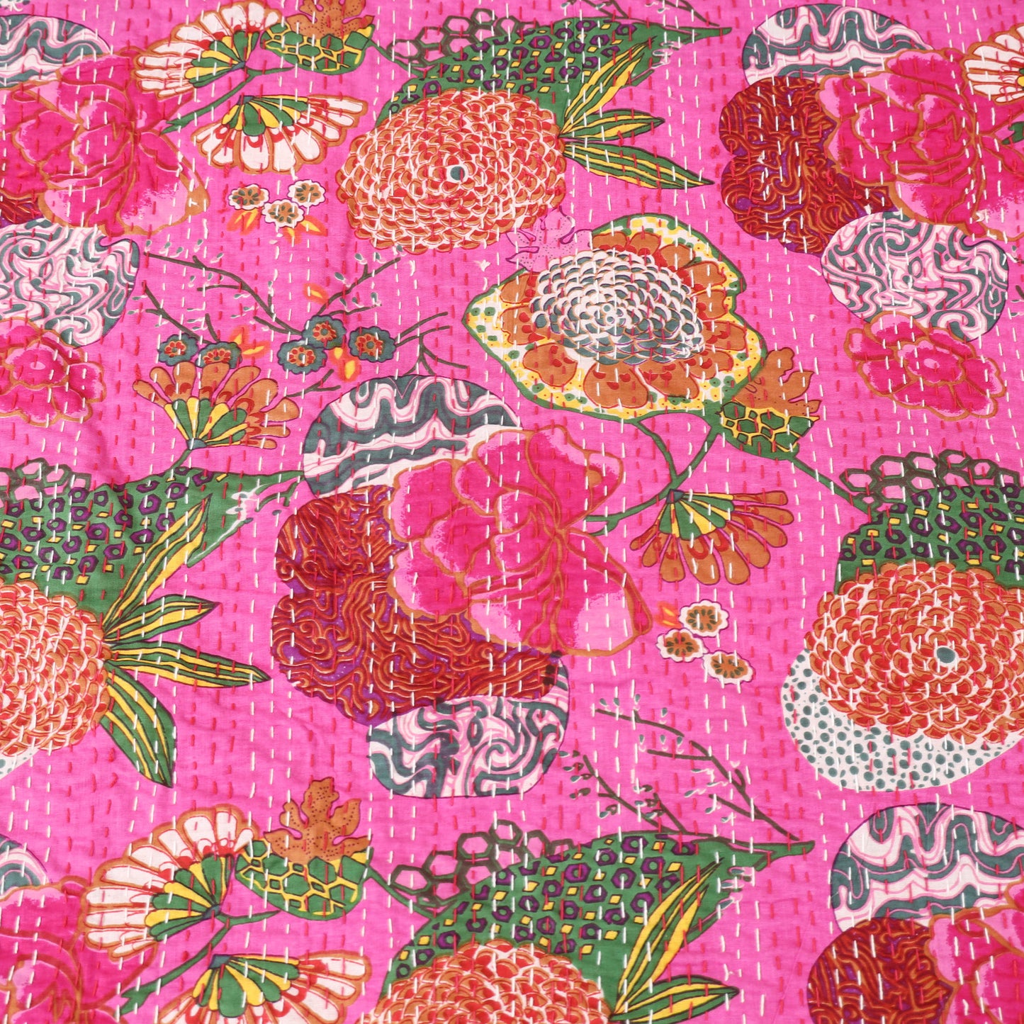 Pink - Jaipur Print Tagai Work Double Bedsheet (108 x 90 in) 09