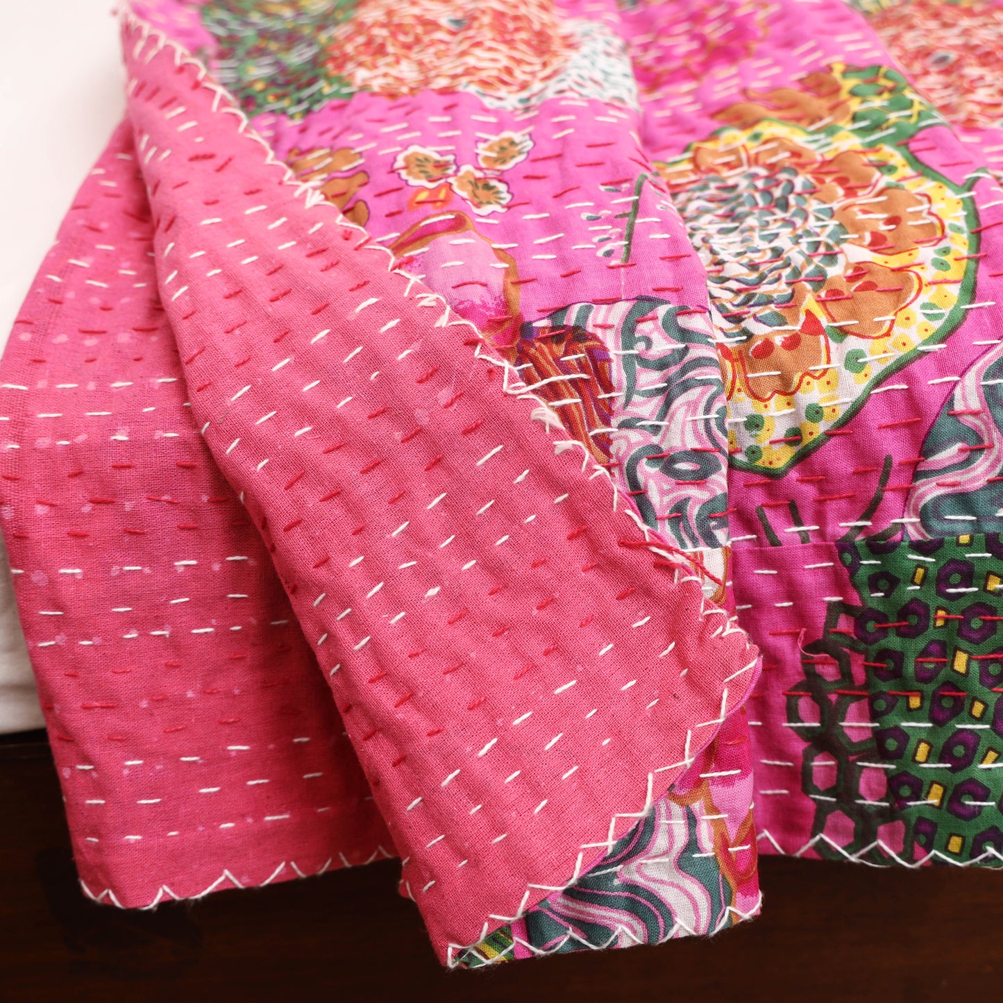 Pink - Jaipur Print Tagai Work Double Bedsheet (108 x 90 in) 09