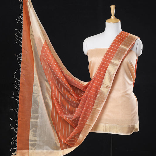 Peach - 2pc Maheshwari Silk Handloom Zari Suit Material Set