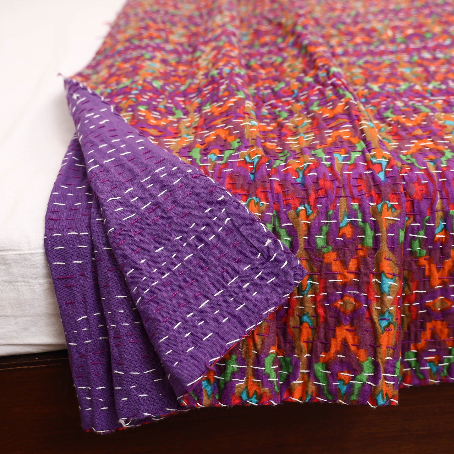 Purple - Jaipur Print Tagai Work Double Bedsheet (108 x 90 in) 10