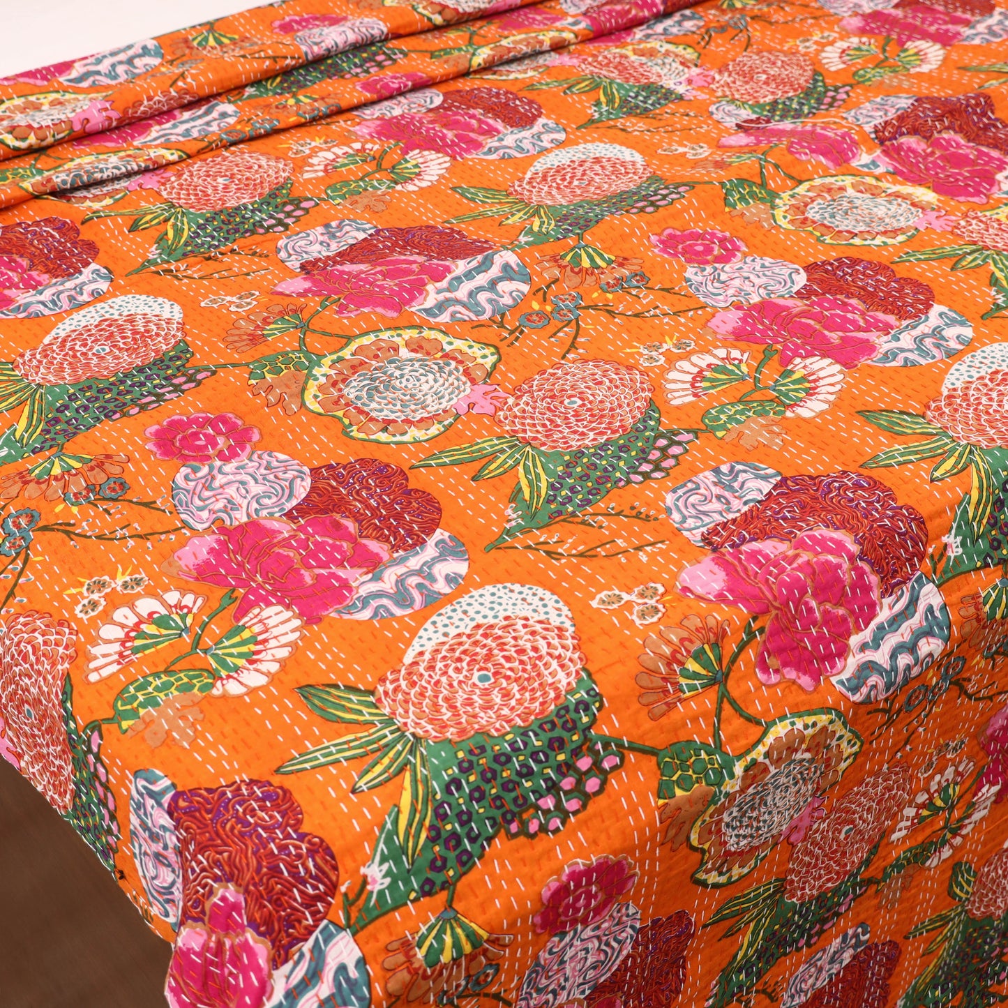Orange - Jaipur Print Tagai Work Double Bedsheet (108 x 90 in) 11