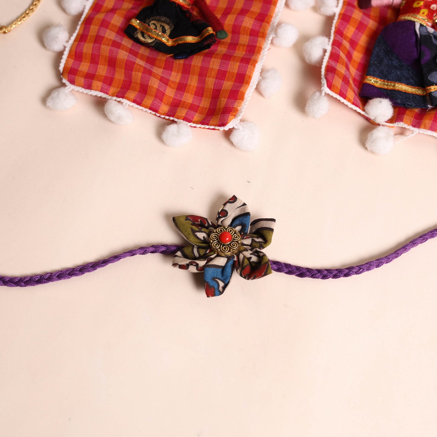  Handmade Fabric Flower Rakhi (Set of 2)