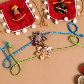  Handmade Fabric Flower Jute Rakhi (Set of 2)