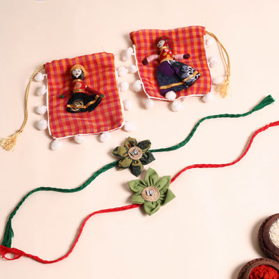  Handmade Fabric Flower Rakhi (Set of 2)