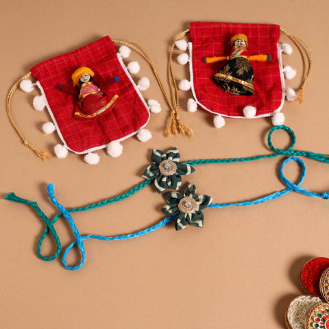  Handmade Fabric Flower Jute Rakhi (Set of 2)