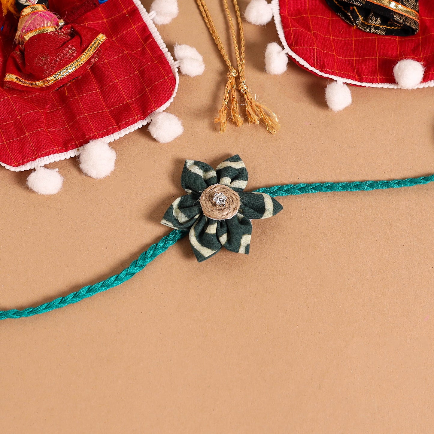  Handmade Fabric Flower Jute Rakhi (Set of 2)