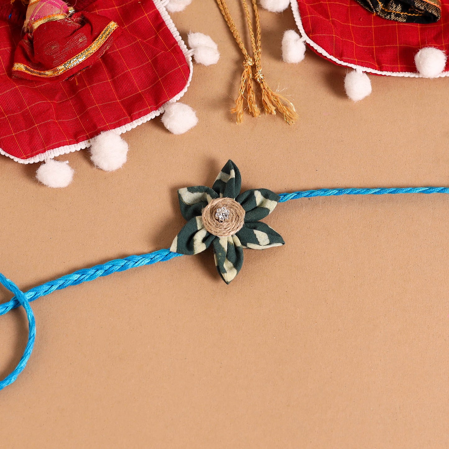  Handmade Fabric Flower Jute Rakhi (Set of 2)