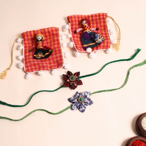  Handmade Fabric Flower Rakhi (Set of 2)