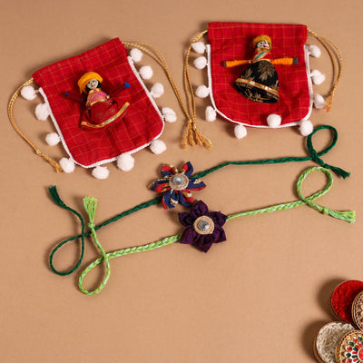  Handmade Fabric Flower Jute Rakhi (Set of 2)