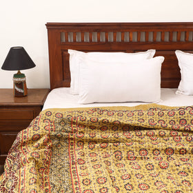 Yellow - Ajrakh Hand Block Print Tagai Work Double Bedsheet (108 x 90 in) 13