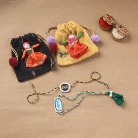 Hand Embroidered Thread Work Bhaiya Bhabhi Rakhi Set 32