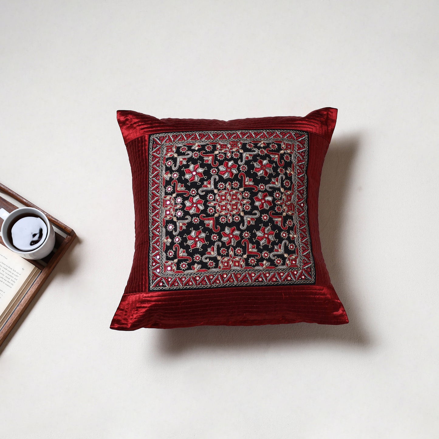 Kutch Pakko Fuldi Hand Embroidery Cushion Cover (16 x 16 in) 19