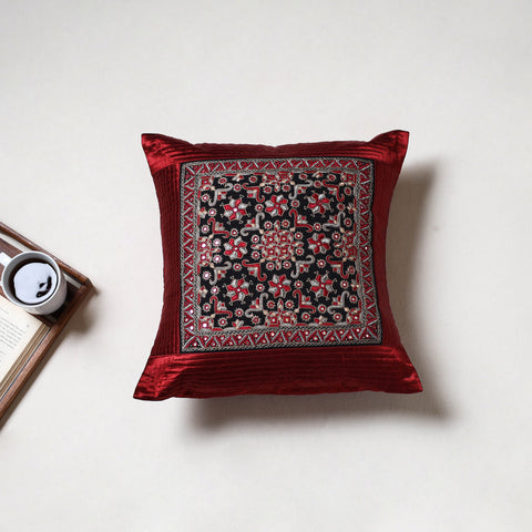 Red - Kutch Pakko Fuldi Hand Embroidery Cushion Cover (16 x 16 in) 19