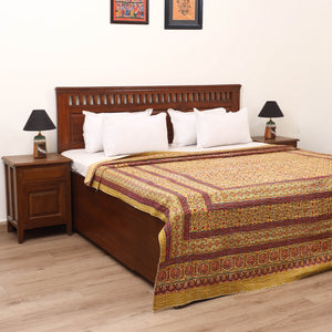 Yellow - Ajrakh Hand Block Print Tagai Work Double Bedsheet (108 x 90 in) 14