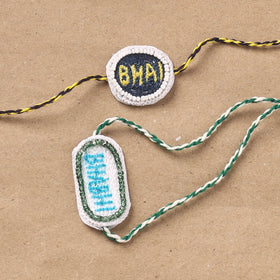 Hand Embroidered Thread Work Bhaiya Bhabhi Rakhi Set 32