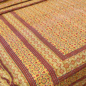 Yellow - Ajrakh Hand Block Print Tagai Work Double Bedsheet (108 x 90 in) 14