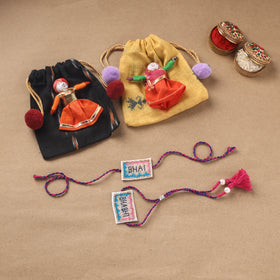 Hand Embroidered Thread Work Bhaiya Bhabhi Rakhi Set 33