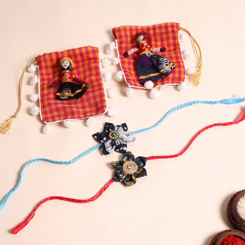  Handmade Fabric Flower Rakhi (Set of 2)