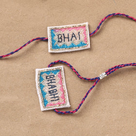 Hand Embroidered Thread Work Bhaiya Bhabhi Rakhi Set 33