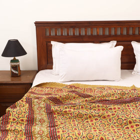 Yellow - Ajrakh Hand Block Print Tagai Work Double Bedsheet (108 x 90 in) 14