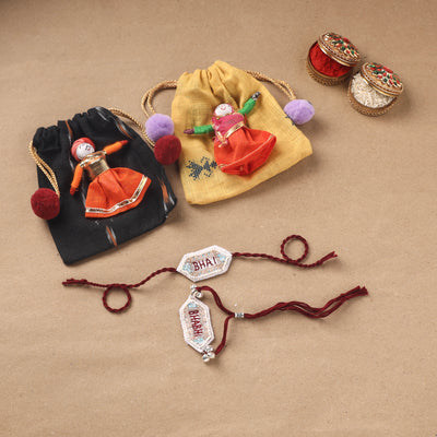 Hand Embroidered Thread Work Bhaiya Bhabhi Rakhi Set 34