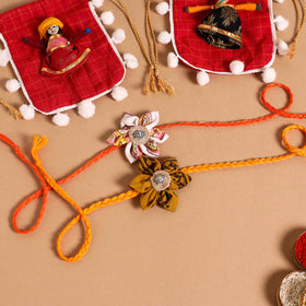  Handmade Fabric Flower Jute Rakhi (Set of 2)