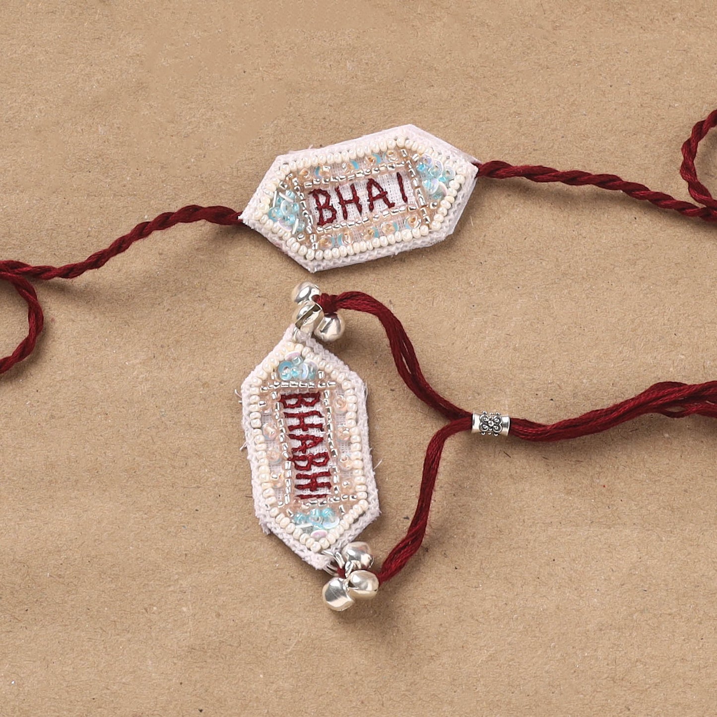 Hand Embroidered Thread Work Bhaiya Bhabhi Rakhi Set 34