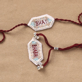 Hand Embroidered Thread Work Bhaiya Bhabhi Rakhi Set 34