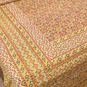 Yellow - Ajrakh Hand Block Print Tagai Work Double Bedsheet (108 x 90 in) 15