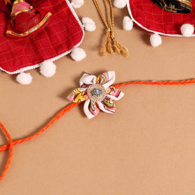  Handmade Fabric Flower Jute Rakhi (Set of 2)