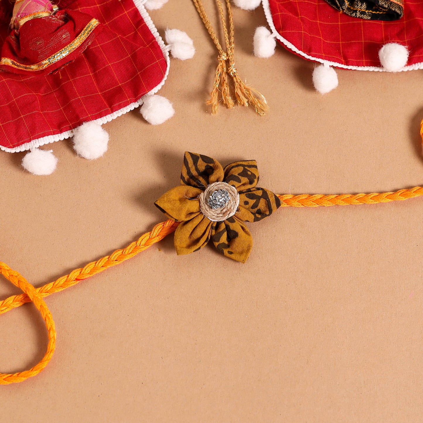  Handmade Fabric Flower Jute Rakhi (Set of 2)