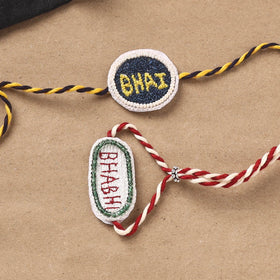 Hand Embroidered Thread Work Bhaiya Bhabhi Rakhi Set 35