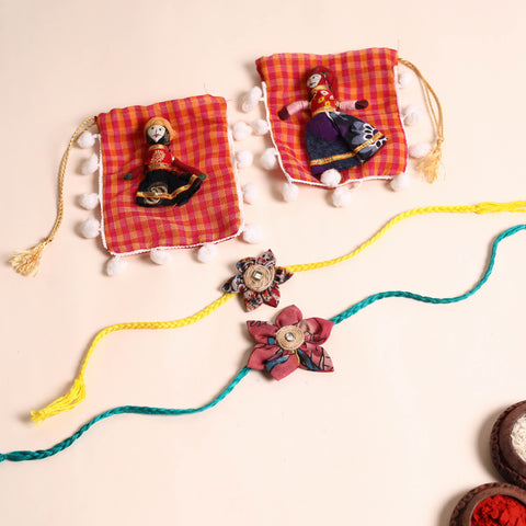  Handmade Fabric Flower Rakhi (Set of 2)