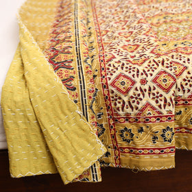 Yellow - Ajrakh Hand Block Print Tagai Work Double Bedsheet (108 x 90 in) 15