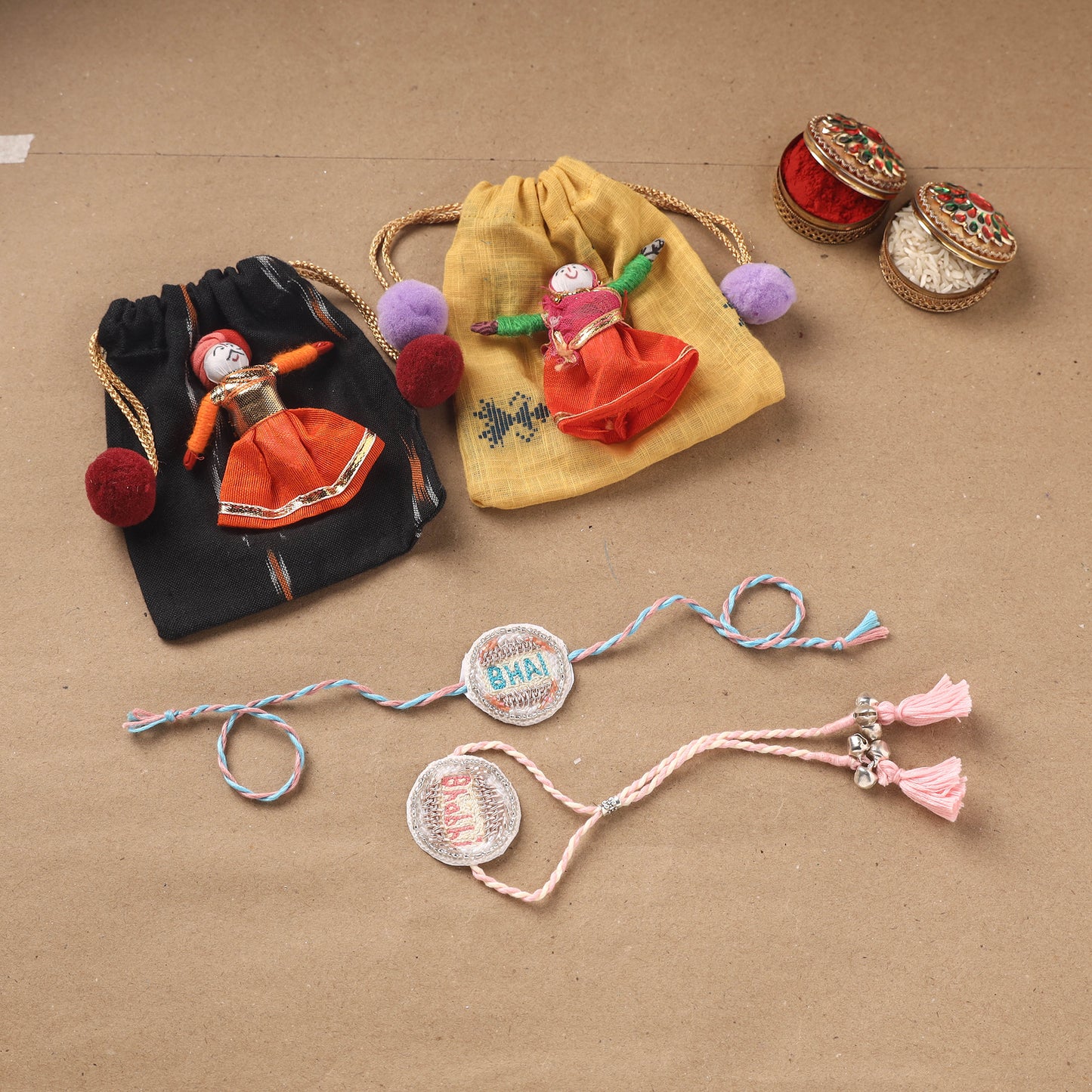Hand Embroidered Thread Work Bhaiya Bhabhi Rakhi Set 36