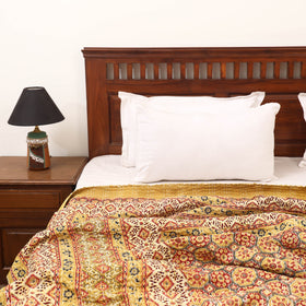 Yellow - Ajrakh Hand Block Print Tagai Work Double Bedsheet (108 x 90 in) 15