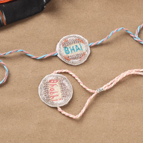 Hand Embroidered Thread Work Bhaiya Bhabhi Rakhi Set 36