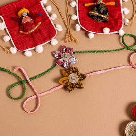  Handmade Fabric Flower Jute Rakhi (Set of 2)