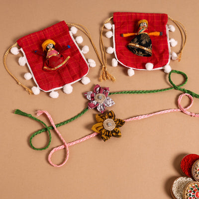  Handmade Fabric Flower Jute Rakhi (Set of 2)