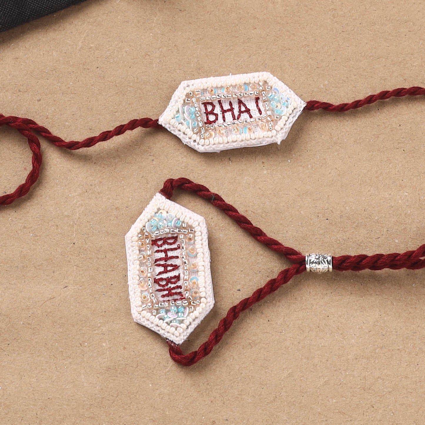 Hand Embroidered Thread Work Bhaiya Bhabhi Rakhi Set 37