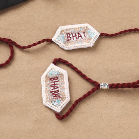 Hand Embroidered Thread Work Bhaiya Bhabhi Rakhi Set 37
