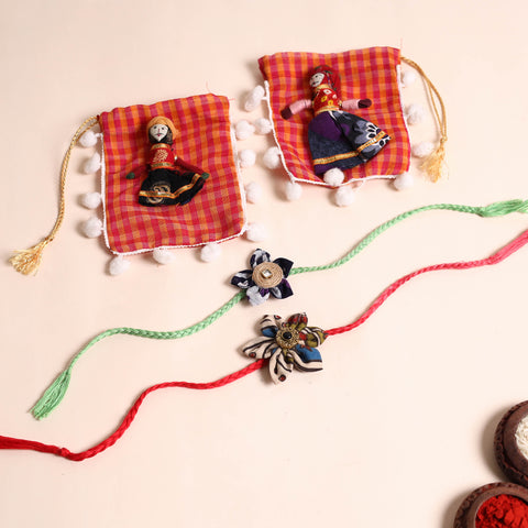  Handmade Fabric Flower Rakhi (Set of 2)