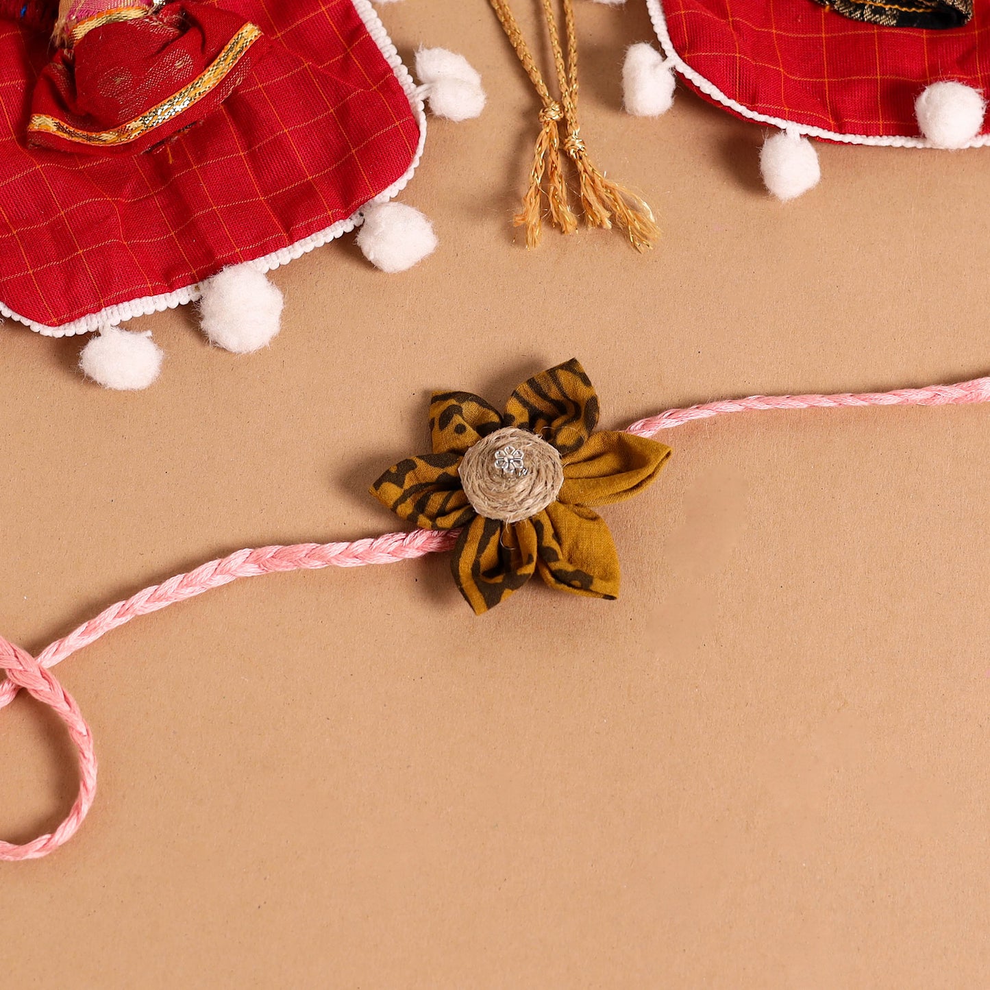  Handmade Fabric Flower Jute Rakhi (Set of 2)