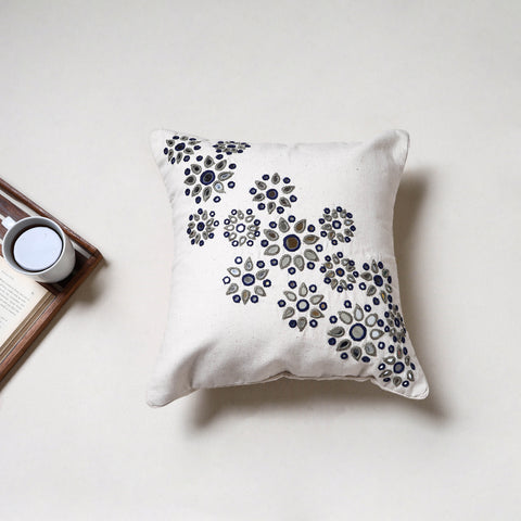 White - Kutch Hand Embroidery Mirror Work Cushion Cover (16 x 16 in) 20