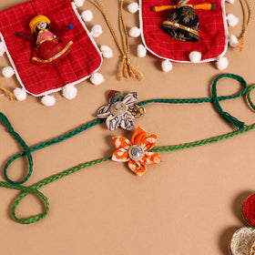  Handmade Fabric Flower Jute Rakhi (Set of 2)
